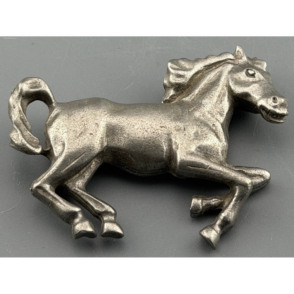 Vintage Horse Stallion Brooch Pot Metal Galloping Equestrian 2" 22 grams